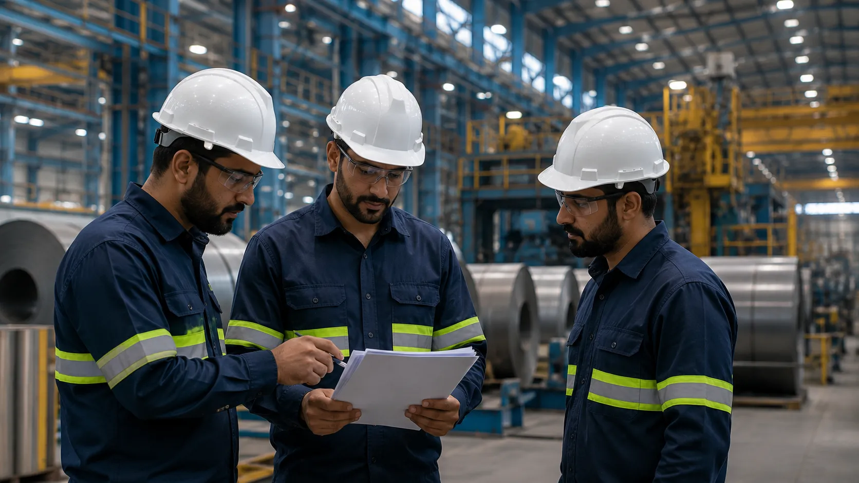 موظفو حديد الوطنية في موقع العمل داخل المصنع - Watania Steel staff at the factory site