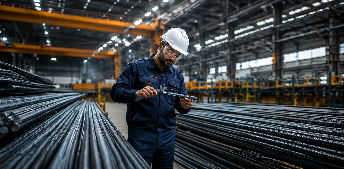 فحص جودة حديد التسليح في مصنع حديد الوطنية - Rebar quality inspection at Watania Steel